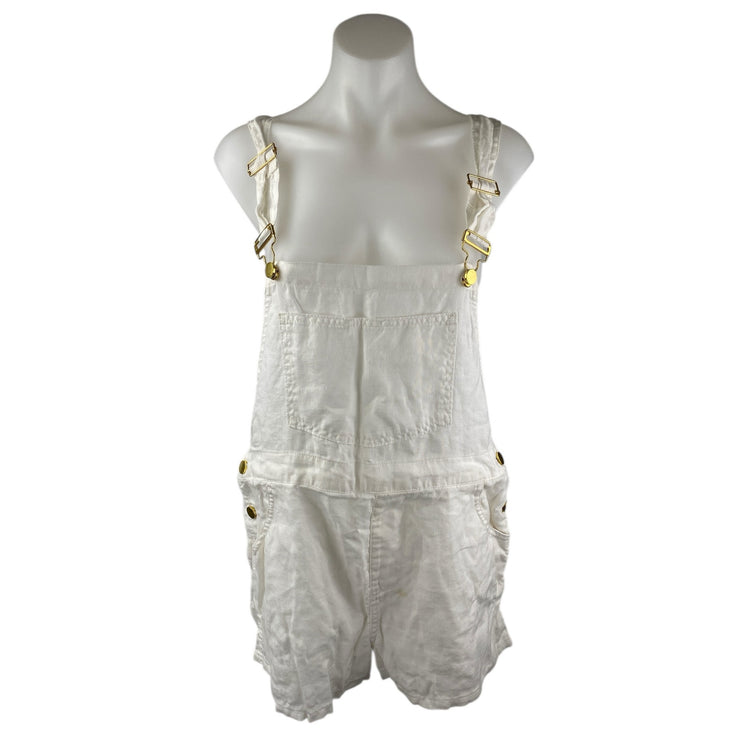 WeWoreWhat 100% Linen Women's White Sleeveless Playsuit Overalls Romper Shorts L