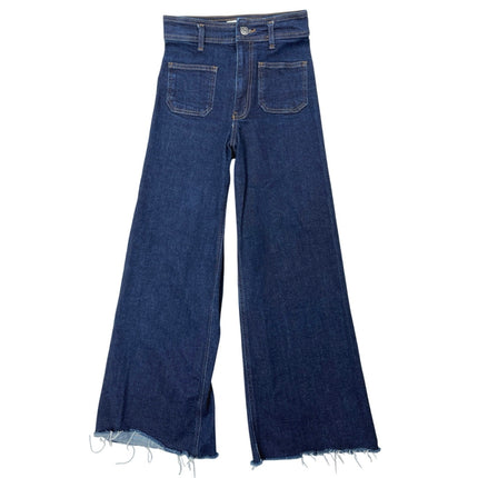 Zara Women's Blue High Waisted Welt Pocket Ankle Wide Leg Denim Jeans Size 2