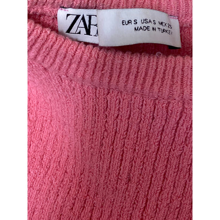 Zara Women's Pink Slit Split Ribbed Knit High Neck Sleeveless Sweater Vest Top S