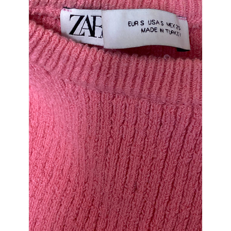 Zara Women's Pink Slit Split Ribbed Knit High Neck Sleeveless Sweater Vest Top S