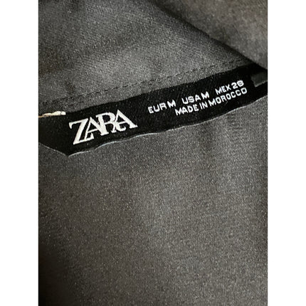 Zara Women's Black Silky Satin Collared Long Sleeve Button Down Shirt Top Size M