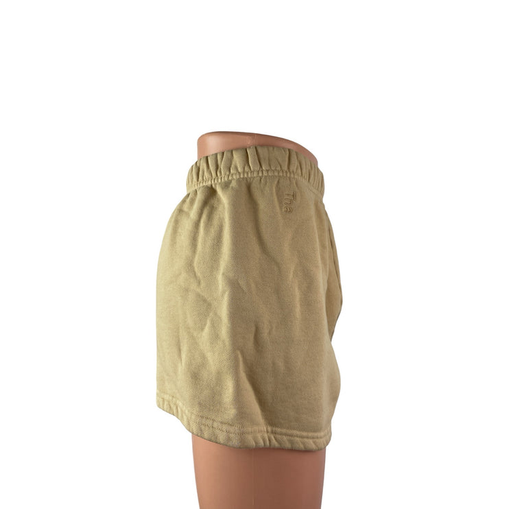 Aritzia TNA Cozy AF Tan Khaki Fleece High Rise Mini Lounge Sweat Shorts Size S