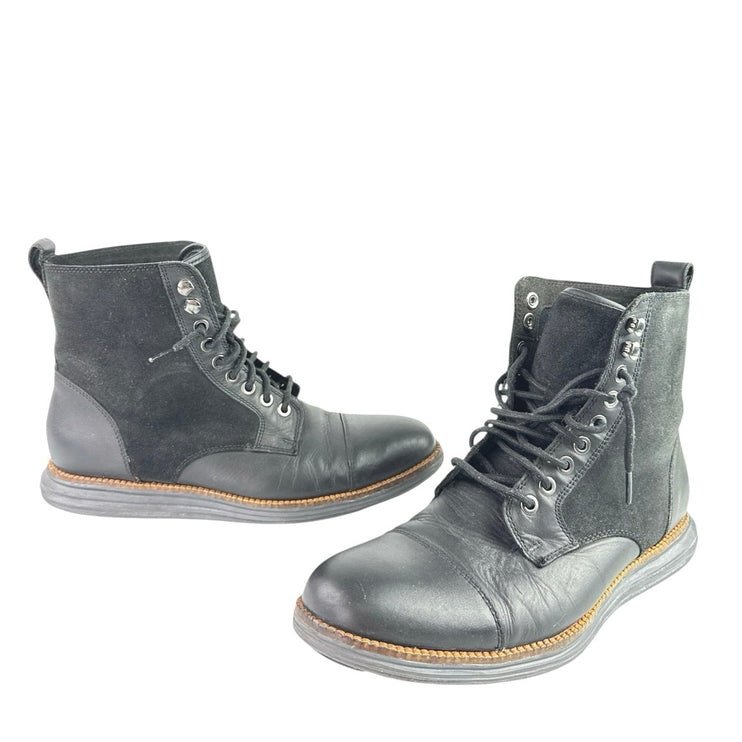 Cole Haan Grand OS Men's Black Suede Leather Cap Toe Waterproof Lace Up Boots 8