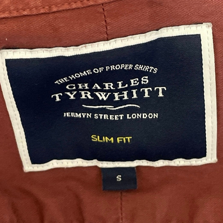 Charles Tyrwhitt Men's Red Slim Fit Long Sleeve Button Down Shirt Top Size S
