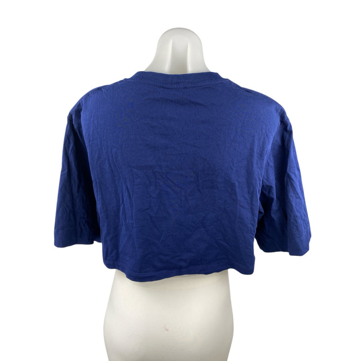 Sandro Womens Blue Embroidered Logo Crew Neck Half Sleeve Crop Tee T-shirt Top M