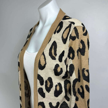 Apt 9 Beige Black Leopard Animal Print Open Front Knit Cardigan Sweater Size M