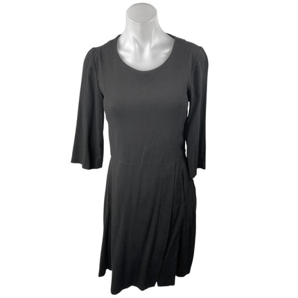 Sita Murt Black Round Neck 3/4 Bell Sleeve Midi A-Line Fit & Flare Dress Size 4