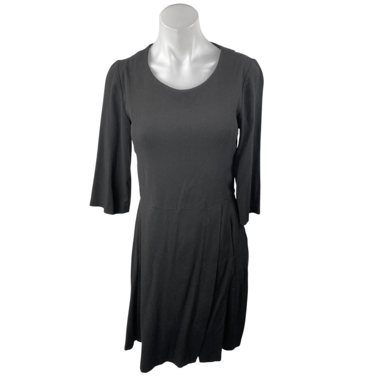 Sita Murt Black Round Neck 3/4 Bell Sleeve Midi A-Line Fit & Flare Dress Size 4