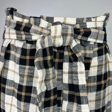 Zara NWT Black White Plaid Paperbag Tie Belt Preppy Checkered Wrap Mini Skirt XS