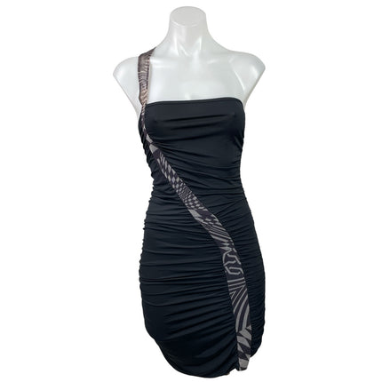 Omar Piragino Black One Shoulder Bandeau Tube Ruched Mini Bodycon Dress Size M