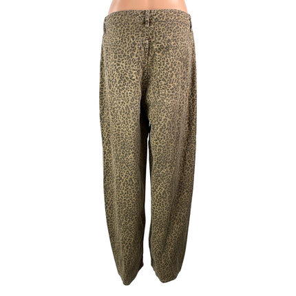 Zara TRF Women's Brown High Rise Animal Print Barrel Tapered Denim Jeans Pants 8
