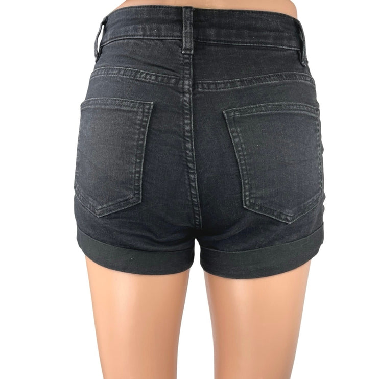 H&M Women's Black Wash Cuffed Mid Rise Slim Fit Casual Denim Jeans Shorts Size 0