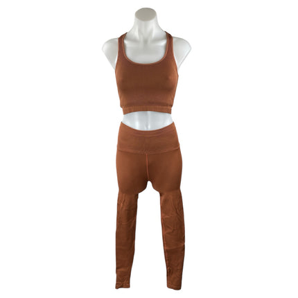 Spiritual Gangster Brown Ribbed Knit Athletic Top High Rise Legging 2 Pc Set M/L