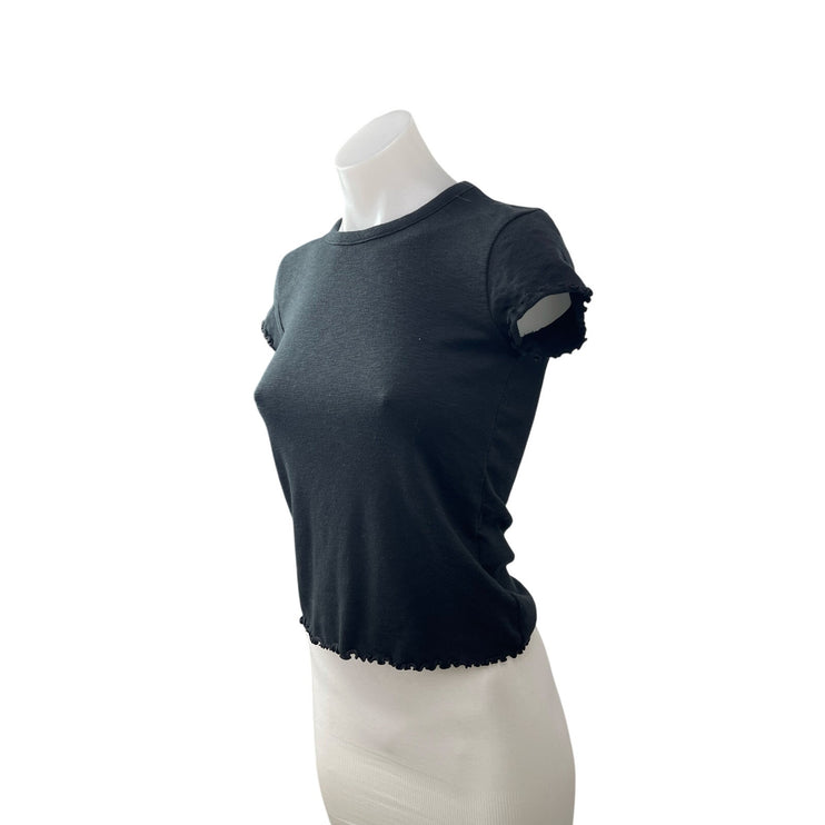 Madewell Women's Black Lettuce Short Sleeve Crew Neck T Shirt Tee Top Size XS