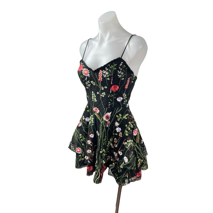 City Studio Black Floral Embroidered Sleeveless Cami Fit & Flare Mini Dress 3/4
