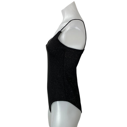 MNG Mango Black Sleeveless Shimmer Spaghetti Straps One Piece Tank Bodysuit XS