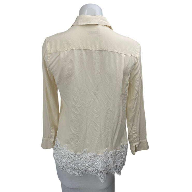 Equipment Women's Yellow White Floral Lace Long Sleeve Button Down Shirt Sz S