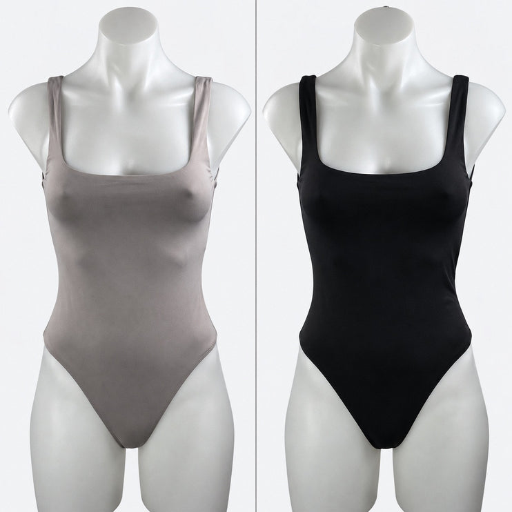 Aritzia Babaton Black Gray Sleeveless Square Neck Shapewear Bodysuits Top Size S