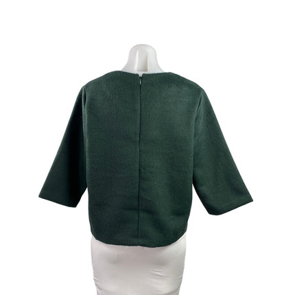 The Gray Women's Green Faux Fur Fleece Half Sleeve Crew Neck Sweater Top Size M