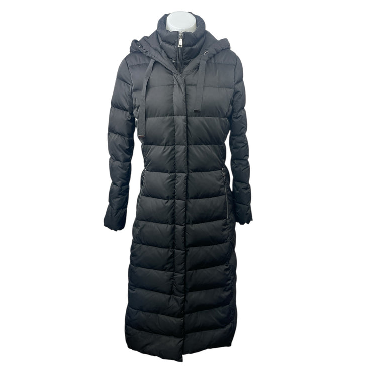 Tahari Women's Black Hoodied Full Zip Puffer Quilted Maxi Long Coat Jacket Sz S