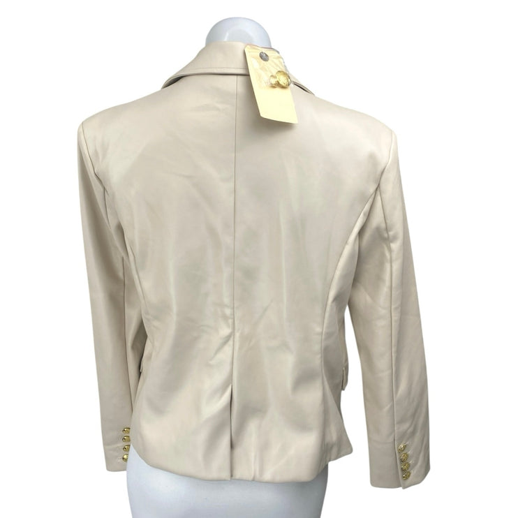 NEW Anthropologie Nico Cream White Faux Leather Double Breasted Blazer Jacket S