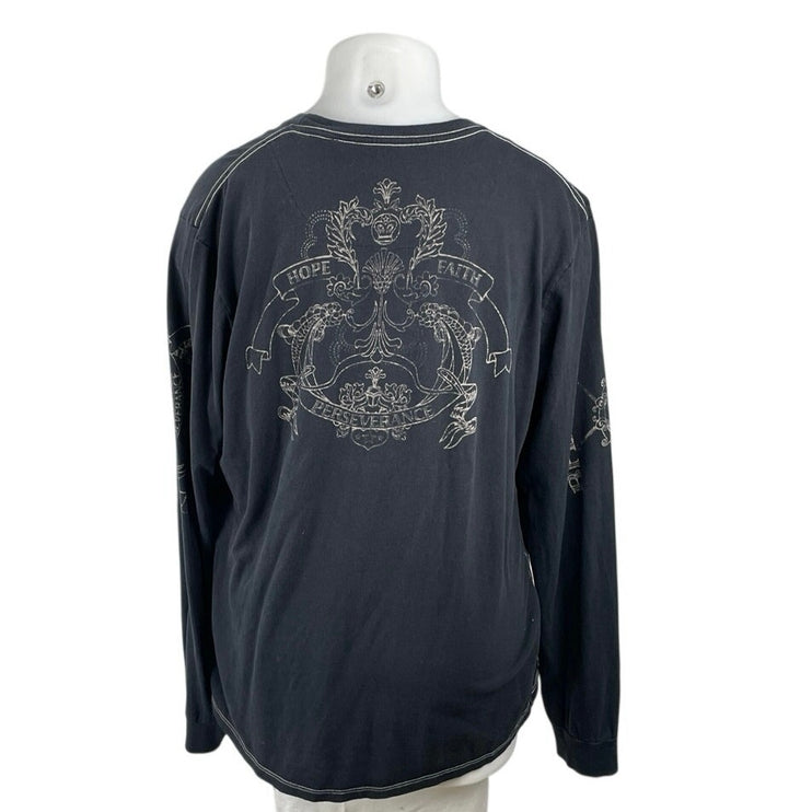 BFL Women's Black Long Sleeve Crew Neck Grunge Graphic T Shirt Tee Top Size XL
