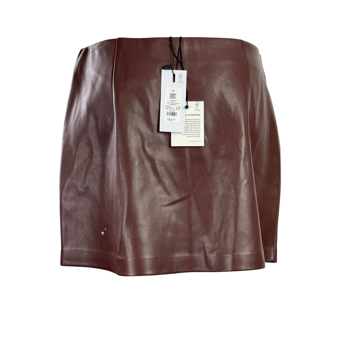 NEW Dynamite Kylie Brown Faux Leather Vegan High Waist Straight Mini Skirt Sz M