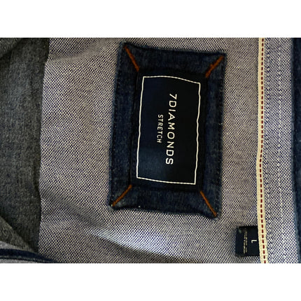 7 Diamonds Men's Blue Floral Embroidery Denim Stretch Button Down Shirt Top Sz L