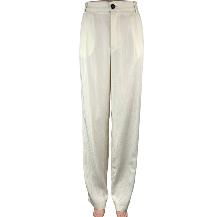 NEW Zara Ivory Cream High Rise Pleated Straight Trouser Dress Pants Size XS