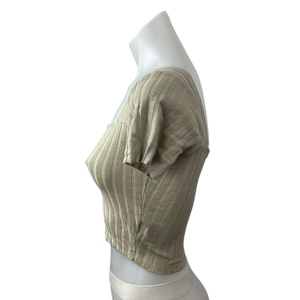 Princess Polly Beige Ribbed Knit Square Neck Short Sleeve Sculpt Crop Top Sz M/L