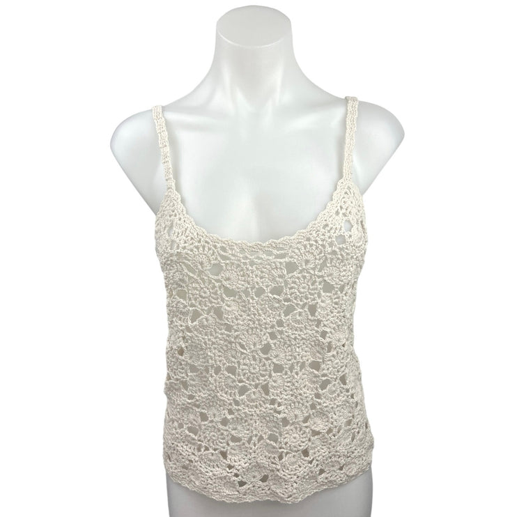 Zara Cream Scoop Neck Sleeveless Minimalist Floral Knit Crochet Tank Top Size M