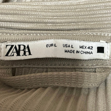 Zara Women's Beige Ribbed Plisse Half Sleeve Button Down Shirt Tunic Top Size L