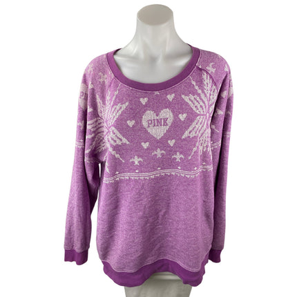 Victoria Secret Pink Oversized Purple Snowflake Graphic Sweatshirt Sweater Top M