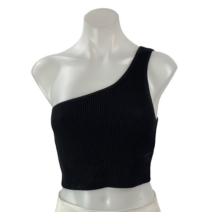Aritzia Babaton Black One Shoulder Ribbed Knit Sculpt Sleeveless Crop Top Size M