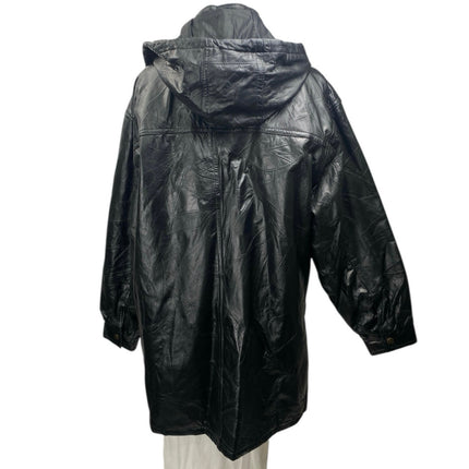 Anthony Richards Women's Black 100% Leather Hoodie Hooded Coat Jacket Size XL