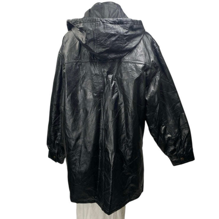 Anthony Richards Women's Black 100% Leather Hoodie Hooded Coat Jacket Size XL
