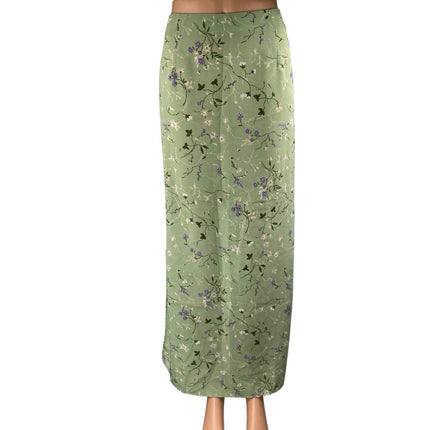 Vintage La Belle Green Floral High Waisted Side Slit Straight Maxi Slip Skirt 11