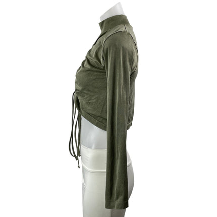 Zara Women's Olive Green Cutout Ruched Mock Neck Long Sleeve Crop Top Size M/L