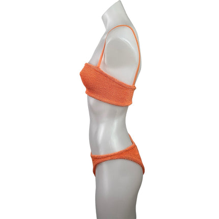 Hunza G Womens Orange Crochet Sleeveless Cami Swim Beach Two Piece Swimsuit Sz S
