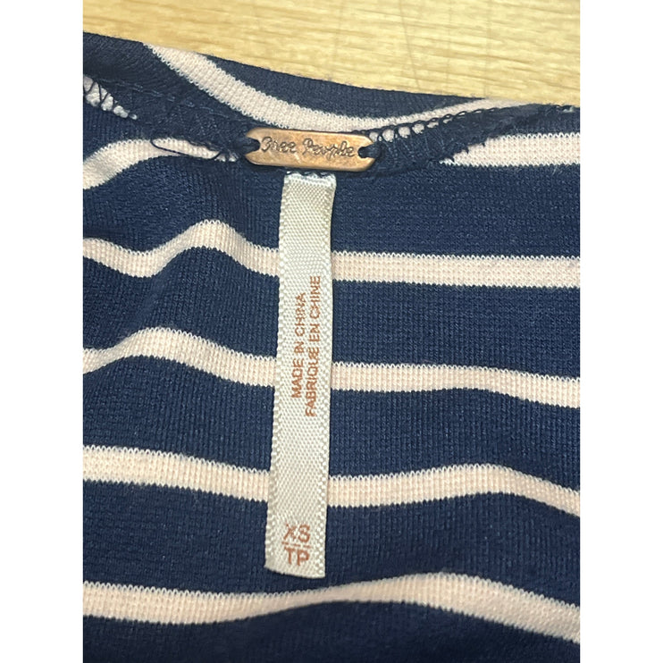 Free People Blue White Striped Embroidered Long Sleeve Fit & Flare Mini Dress XS