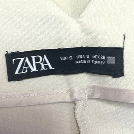 Zara Women's Off White High Waisted Pleated Straight Trouser Dress Pants Size S