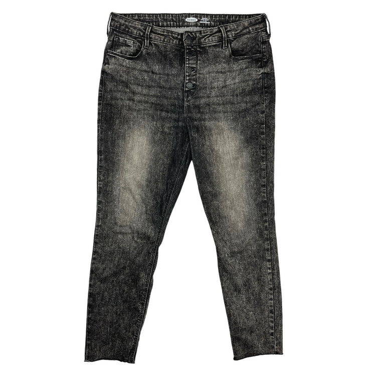 Old Navy Rockstar Super Skinny High Rise Black Stretch Raw Hem Denim Jeans Sz 16