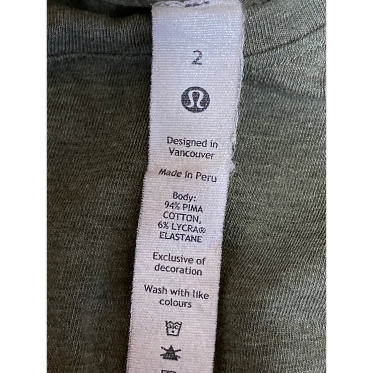 Lululemon Women's Army Green Yoga Short Sleeve Athletic T Shirt Tee Top Size 2