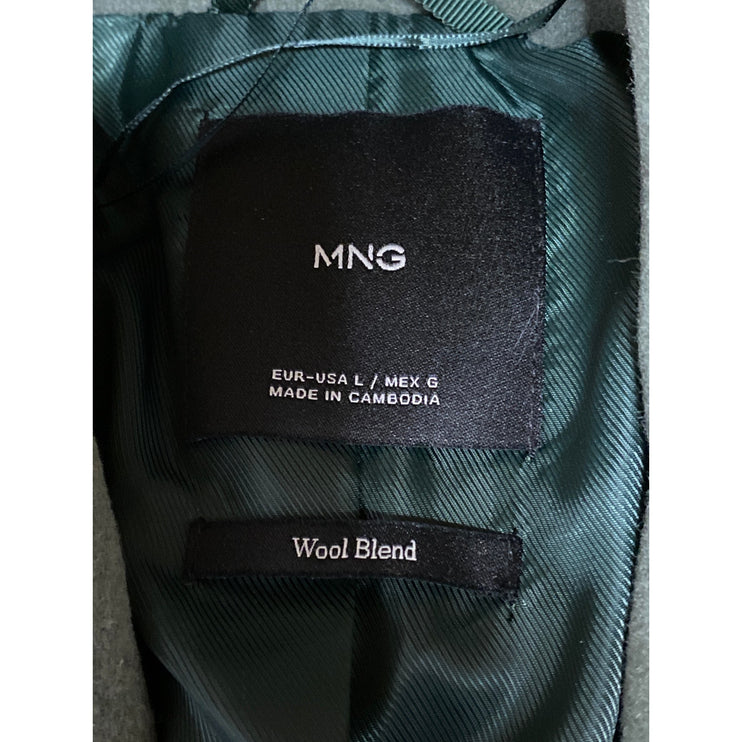 Mango MNG Army Green Wool Blend Long Sleeve Double Breasted Trench Coat Jacket L