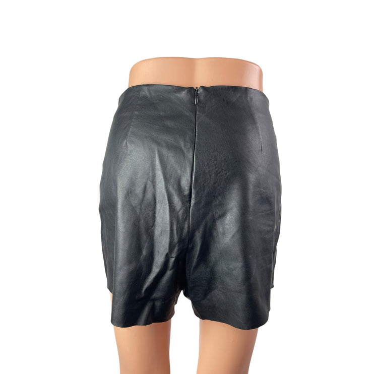 Zara Women's Faux Vegan Leather Zipper Slit Asymmetric Mini Wrap Skort Skirt S