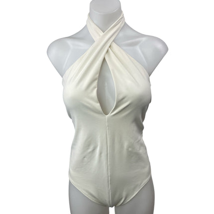 Abercrombie & Fitch White Halter Keyhole Sleeveless Open Back Bodysuit Top Sz M