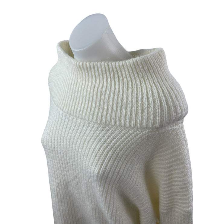 Calvin Klein Jeans Women's Cream Off The Shoulder Ribbed Knit Sweater Top Size S