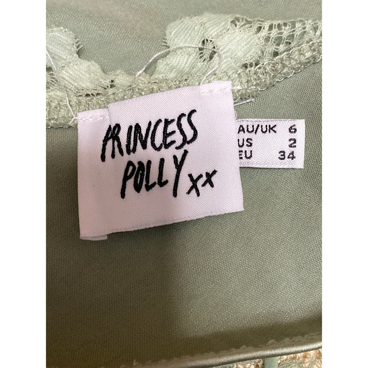 Princess Polly Isolind Women's Green Satin Lace Sheer Sleeveless Cami Tank Top 2