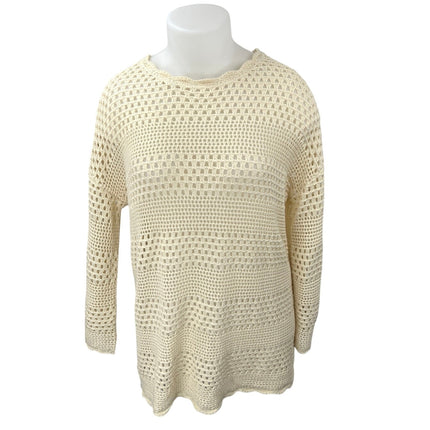 Anrabess Cream White Crochet Open Knit Long Sleeve Swim Cover Up Sweater Top XL