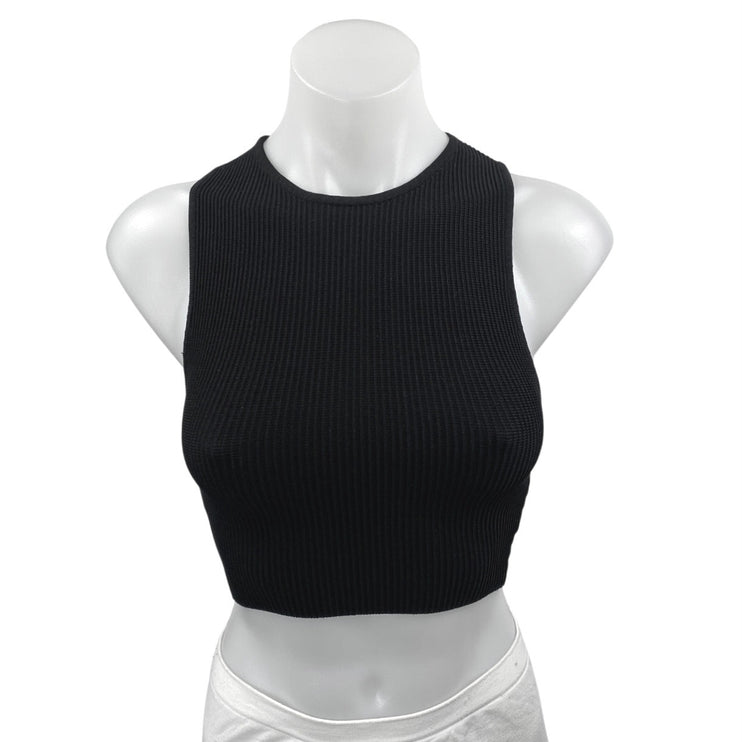 Aritzia Babaton Women's Black Sleeveless Ribbed Knit Racerback Crop Tank Top XS